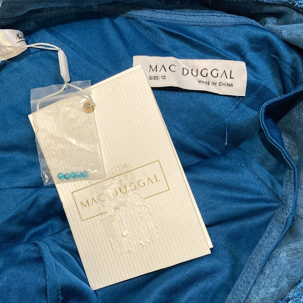 NWT Mac Duggal 20528 Ocean Blue One Shoulder Cape Sleeve Embellished Gown -Sz 12 - Picture 8 of 10